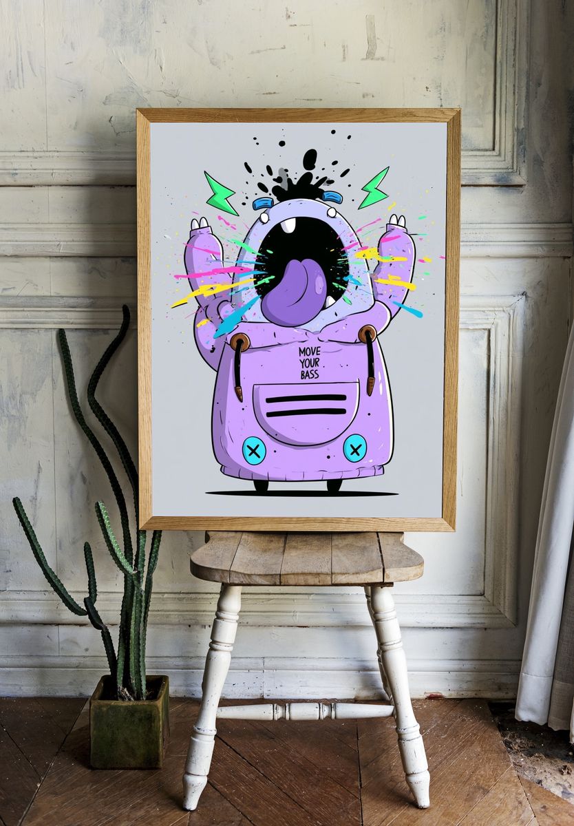 Move Your Bass Cartoon Poster. room preview
