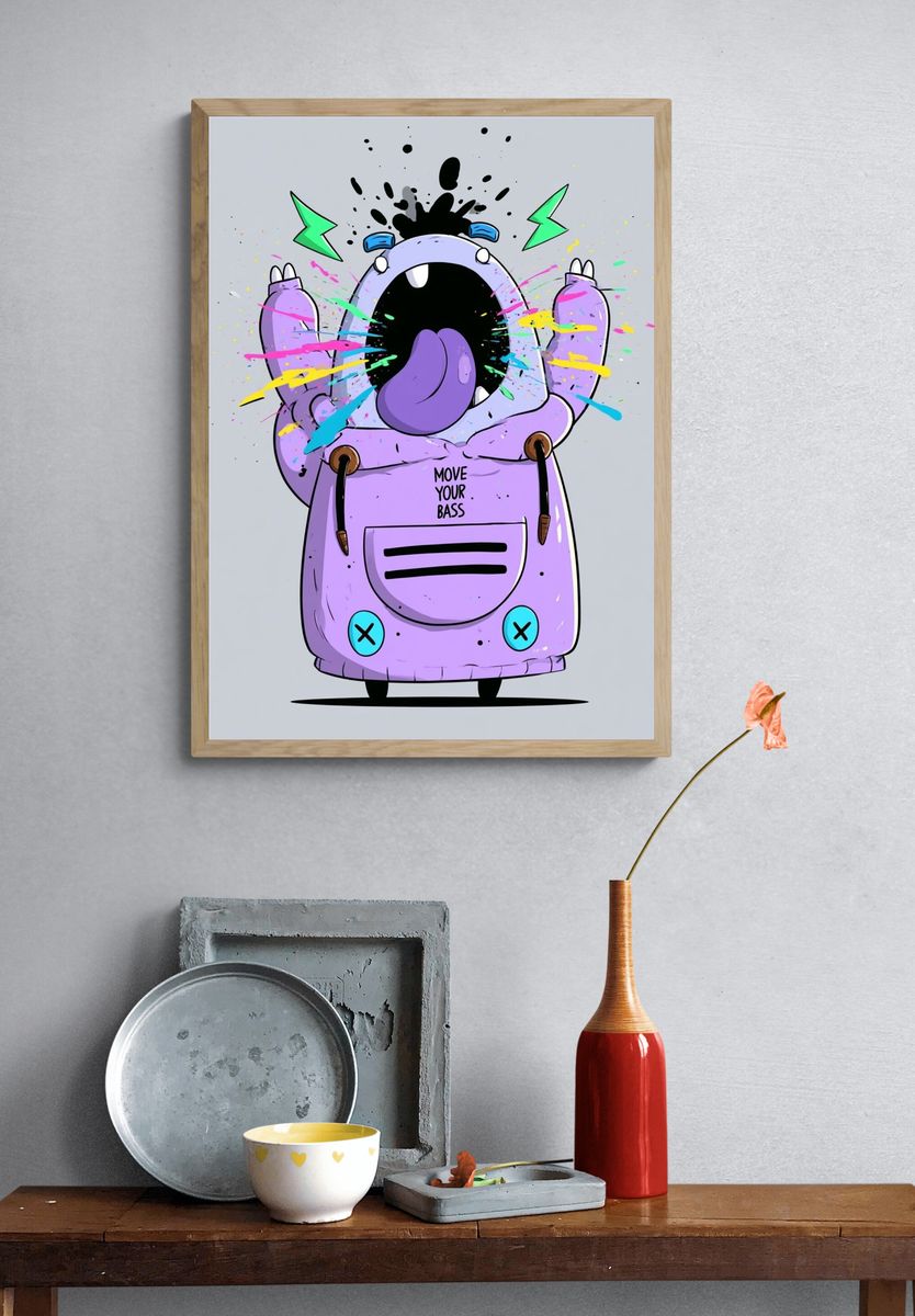 Move Your Bass Cartoon Poster. — room view 3