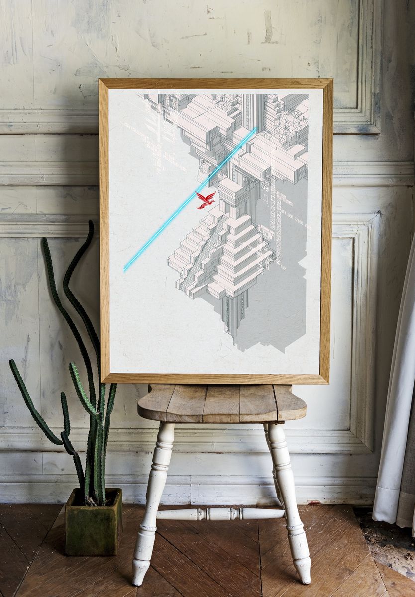 Futuristic Cityscape Illustration Poster. room preview