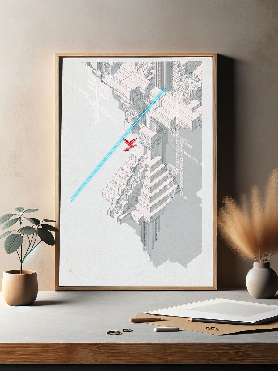 Futuristic Cityscape Illustration Poster. — room view 2