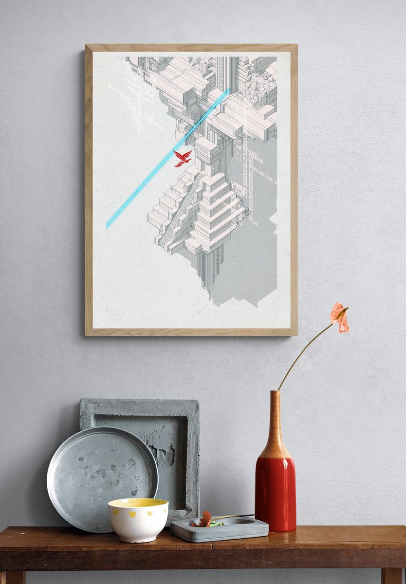 Futuristic Cityscape Illustration Poster. — room view 3