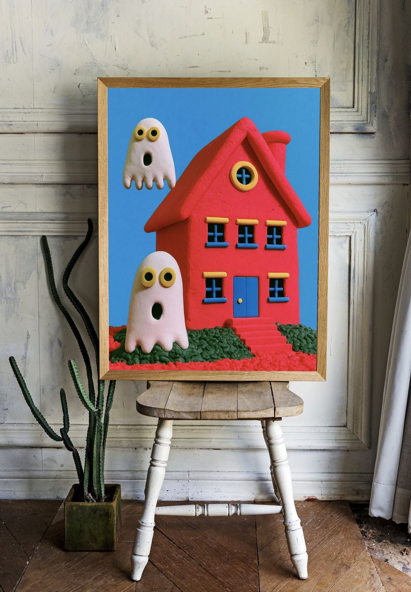 Playful Haunted House Illustration Poster. — room view 1