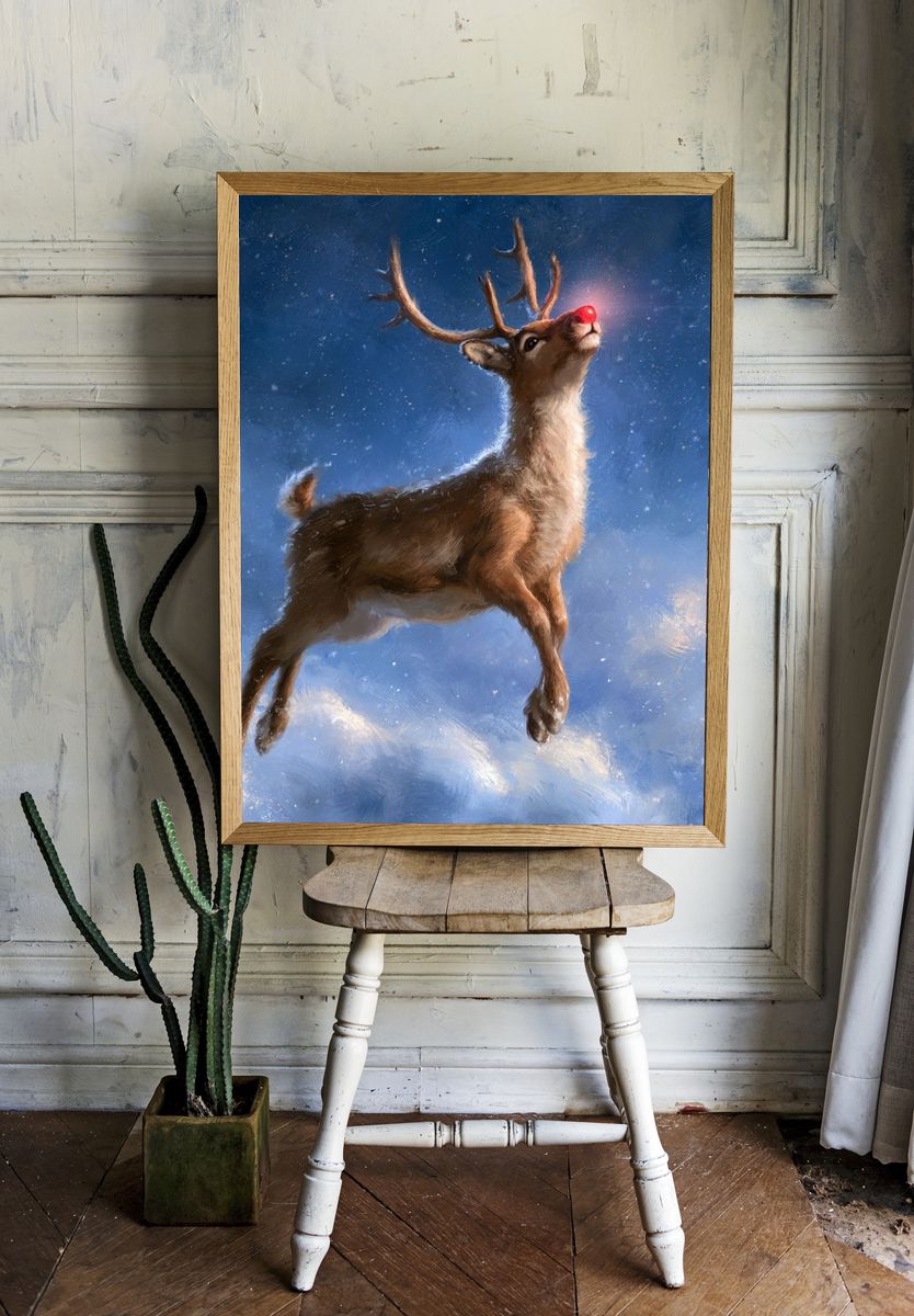 Flying Reindeer Digital Art Poster. — room view 1