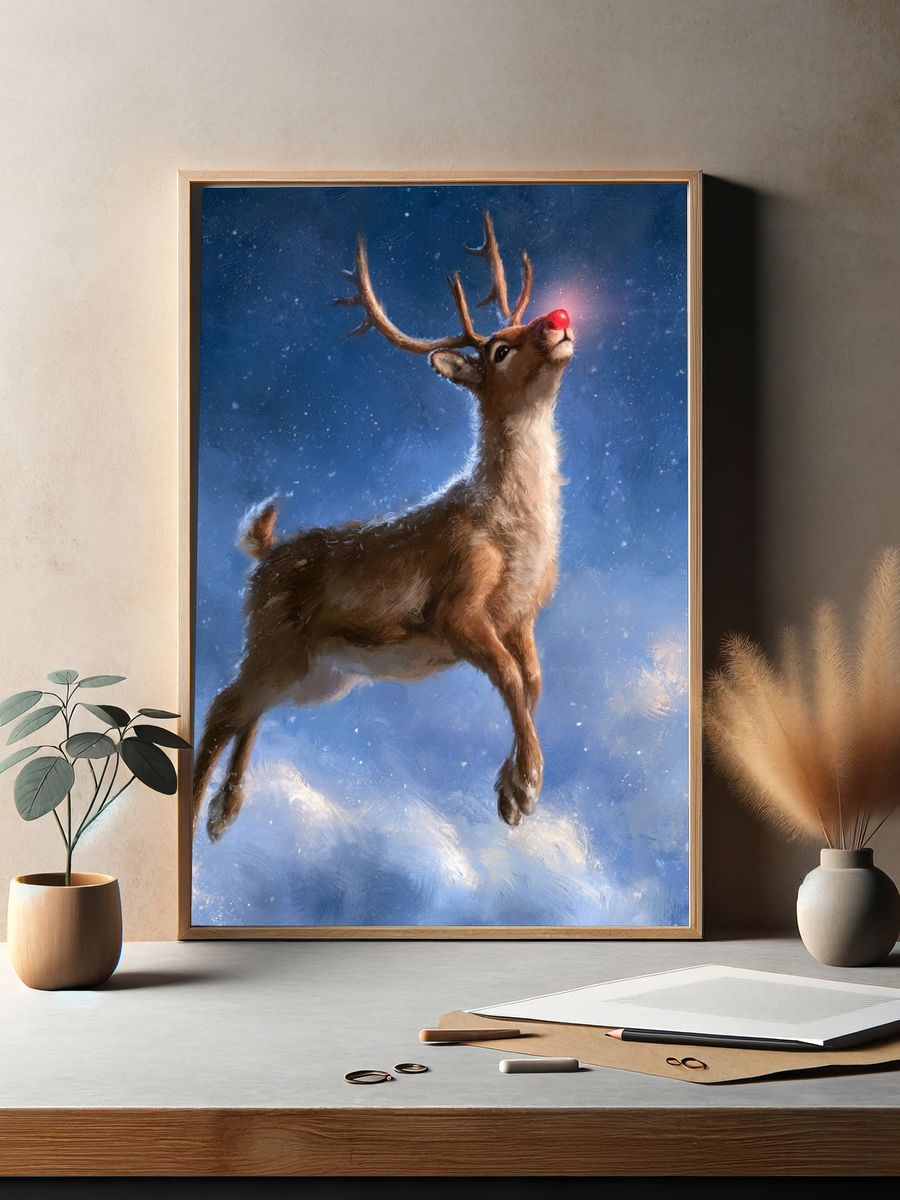 Flying Reindeer Digital Art Poster. — room view 2