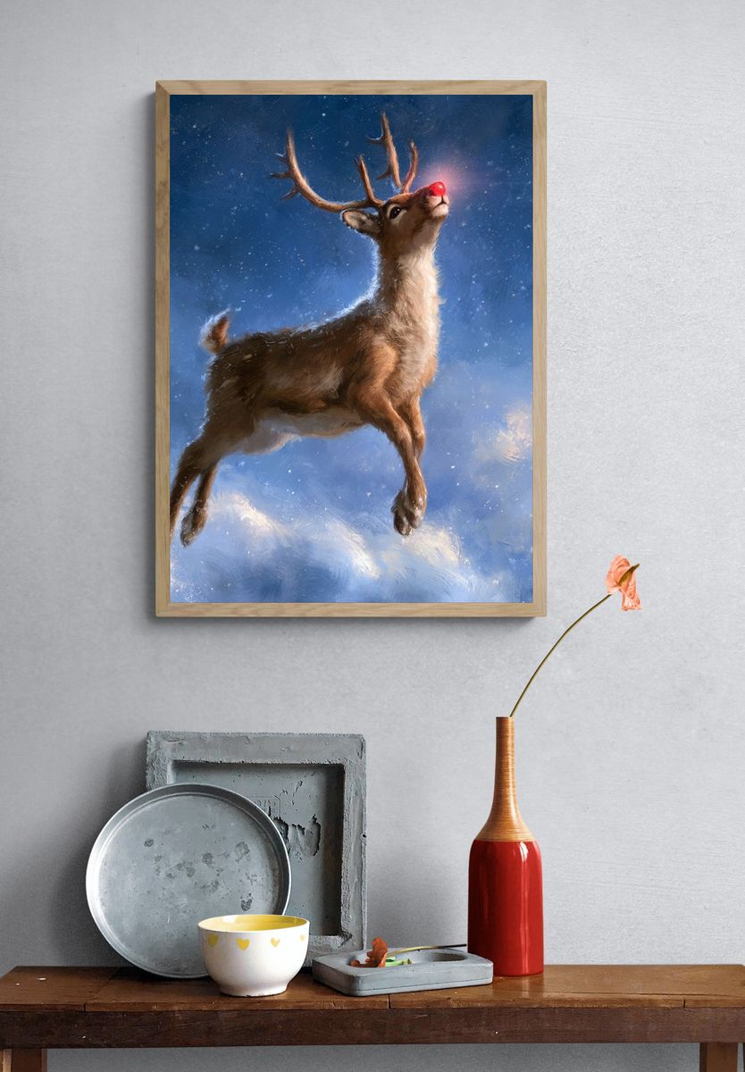 Flying Reindeer Digital Art Poster. — room view 3