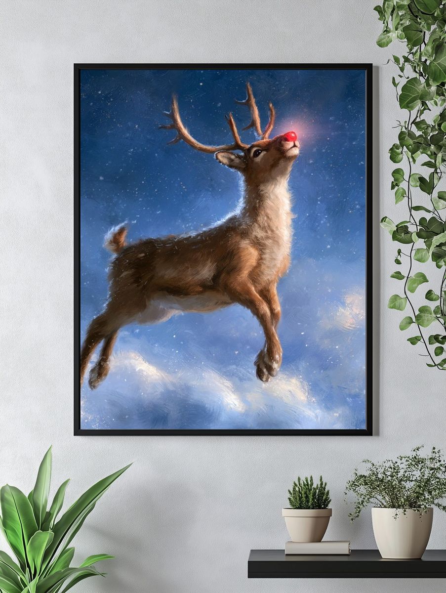 Flying Reindeer Digital Art Poster. — room view 4