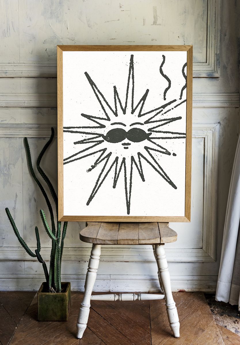 Sunburst Face Minimalist Print. room preview
