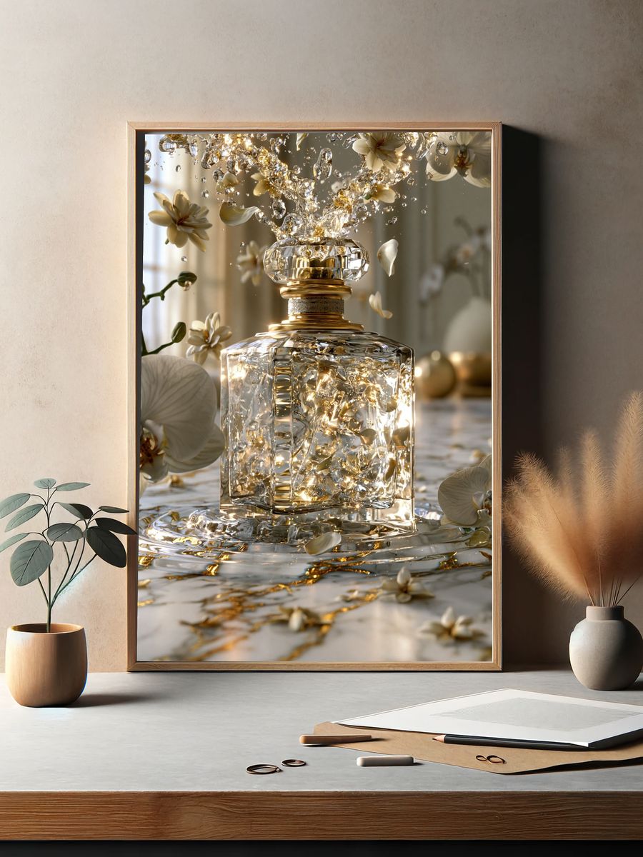 Golden Orchid Perfume Bottle Print. — room view 2