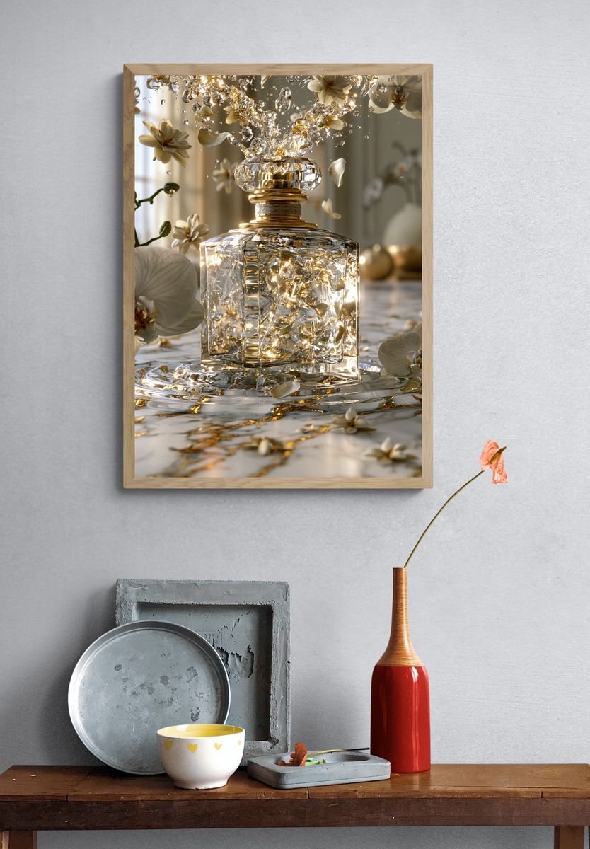 Golden Orchid Perfume Bottle Print. — room view 3