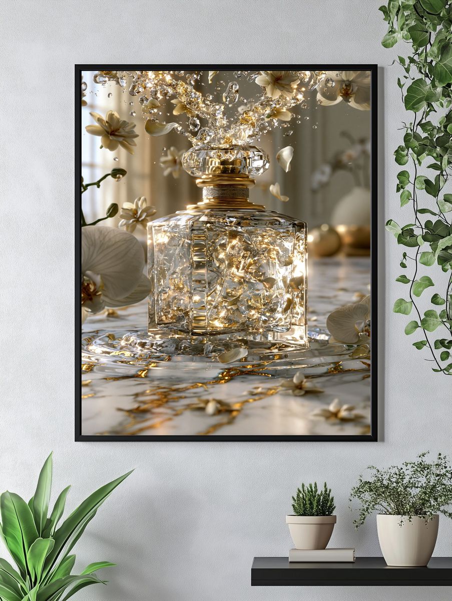 Golden Orchid Perfume Bottle Print. — room view 4
