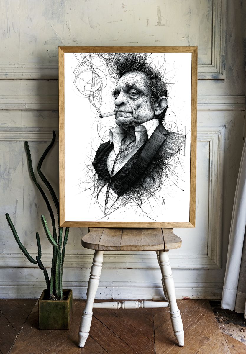 Gritty Man Portrait Typography Print. — room view 1