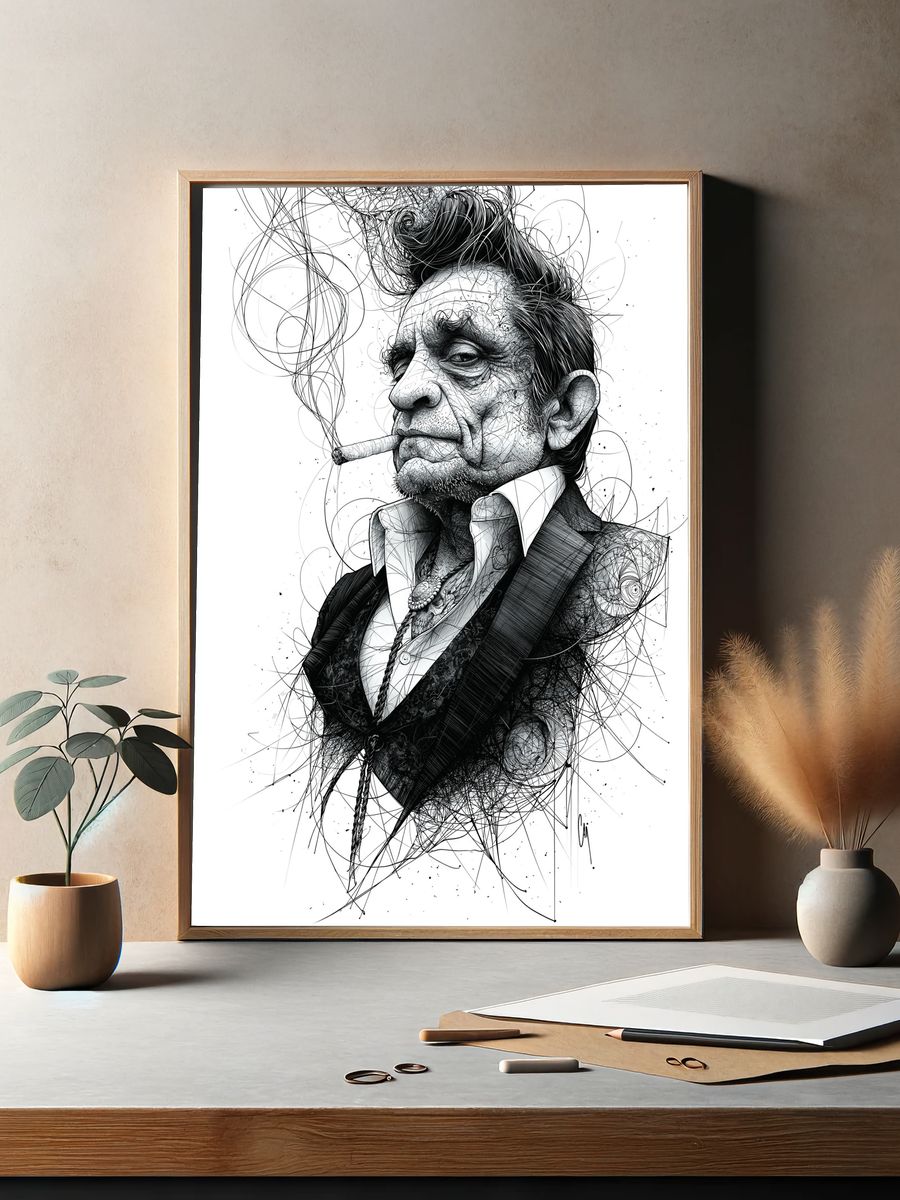 Gritty Man Portrait Typography Print. — room view 2