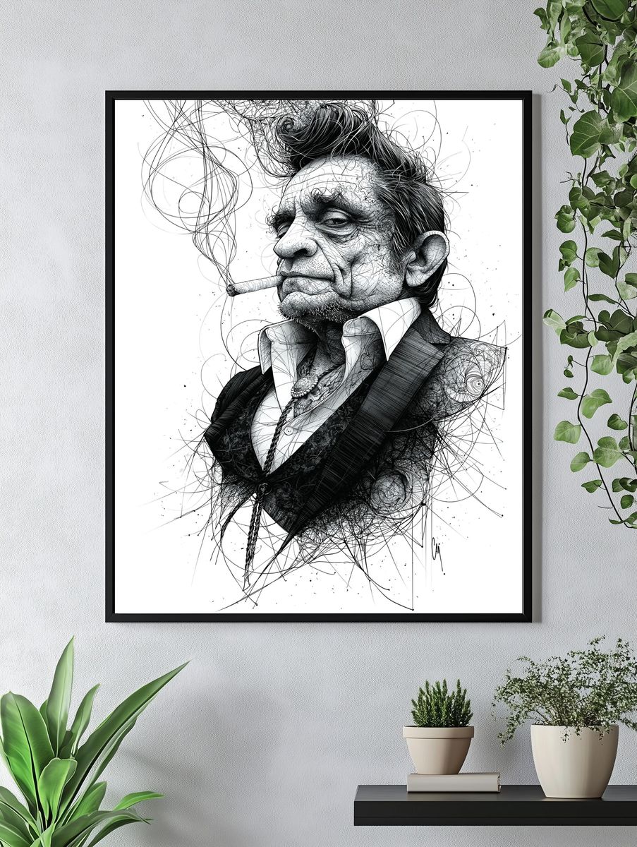 Gritty Man Portrait Typography Print. — room view 4