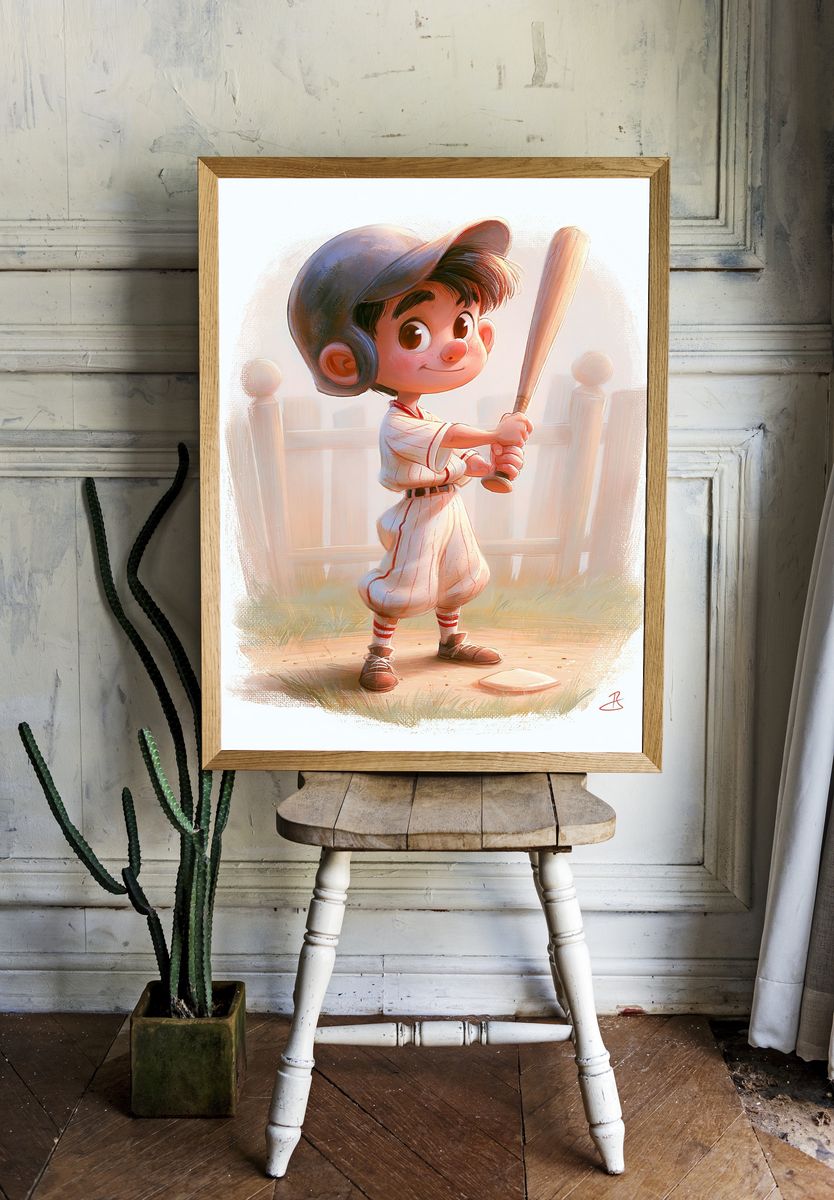 Little Baseball Player Illustration Poster. — room view 1