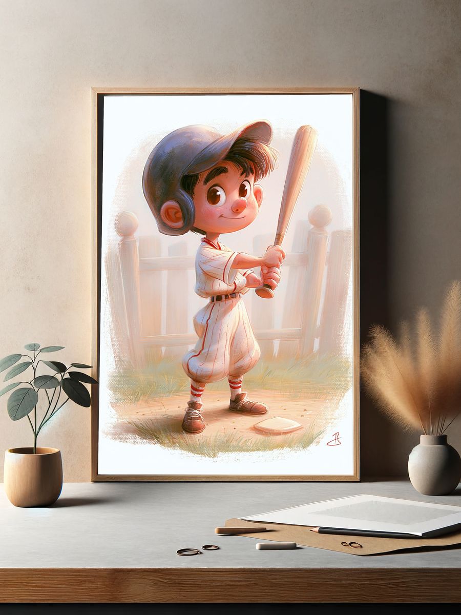 Little Baseball Player Illustration Poster. — room view 2
