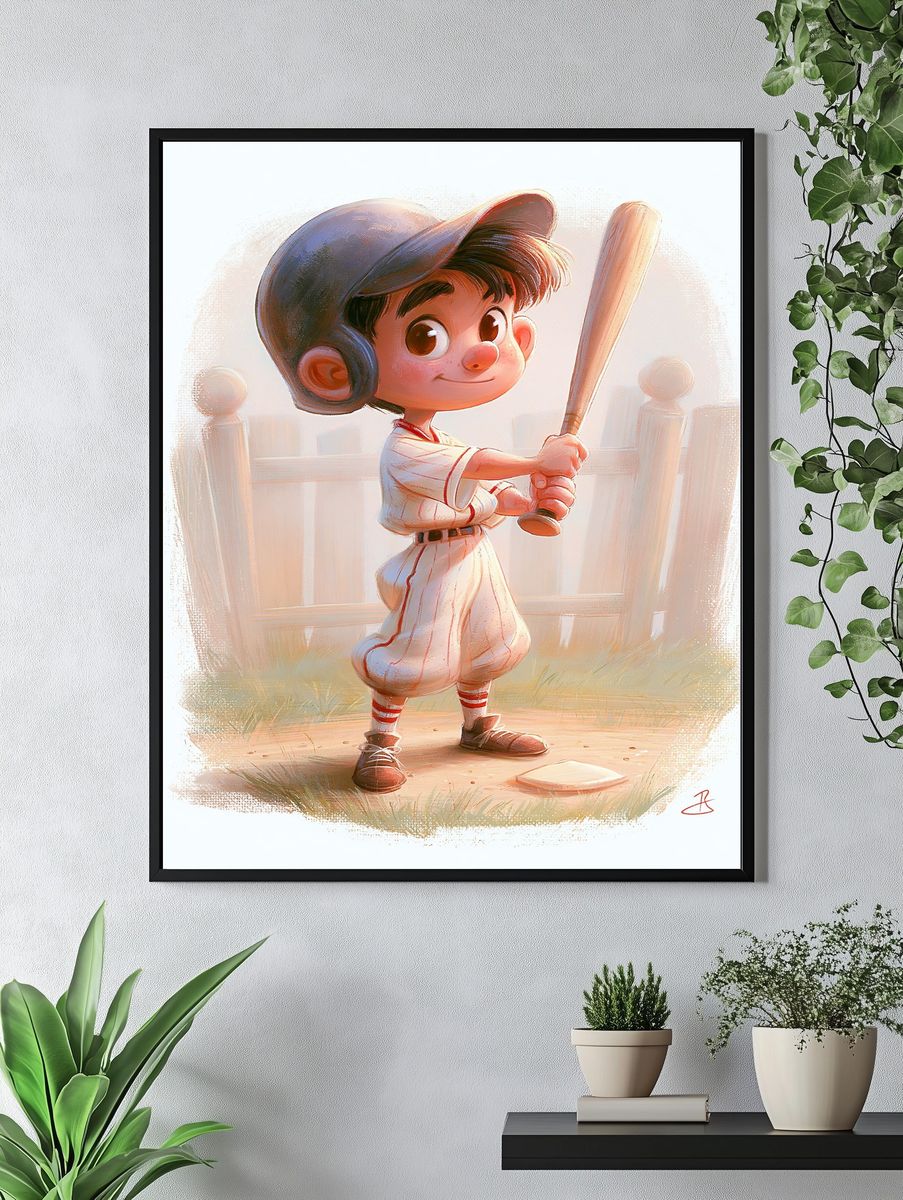 Little Baseball Player Illustration Poster. — room view 4
