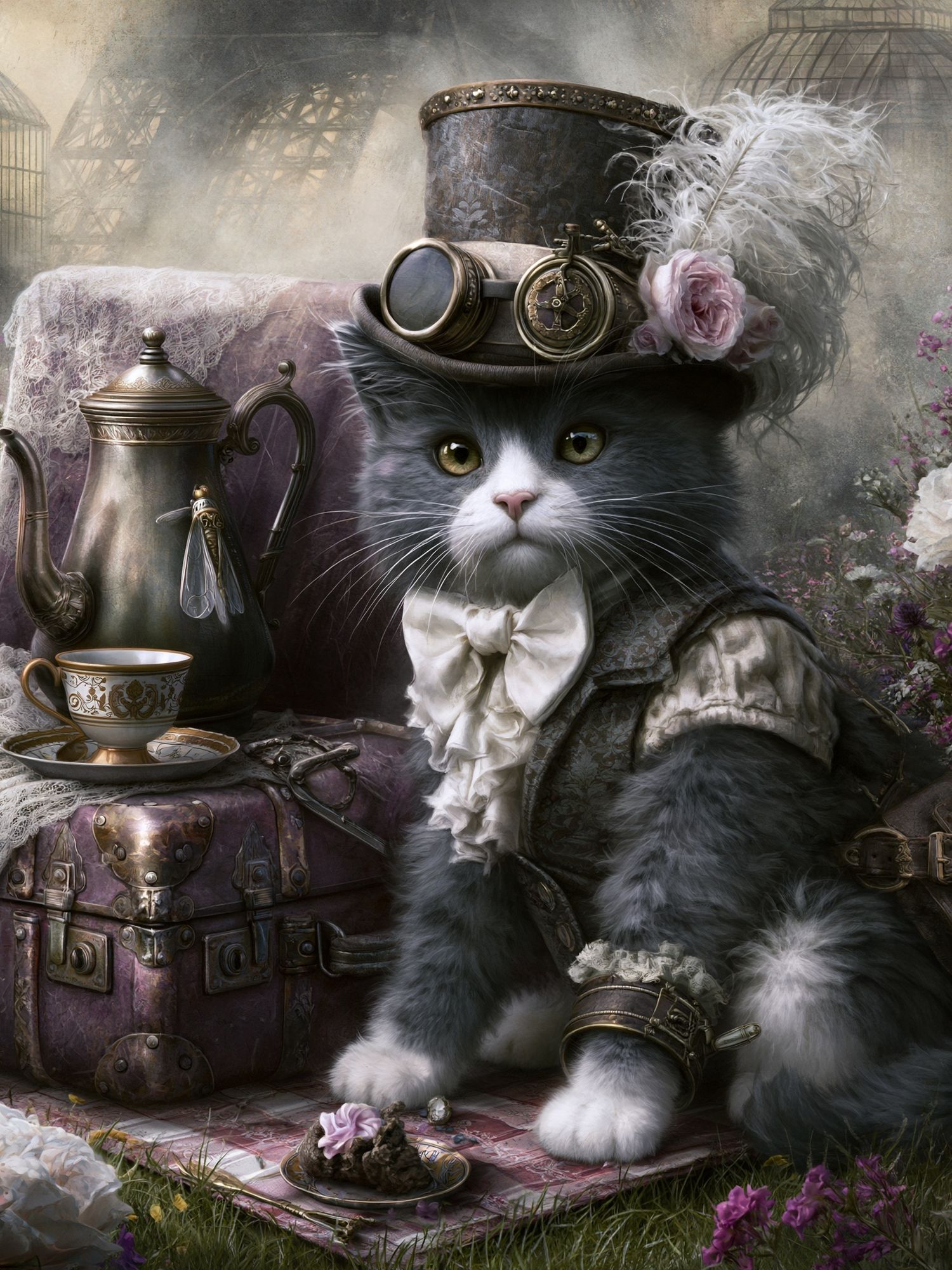 Steampunk Cat Portrait Print. poster detail