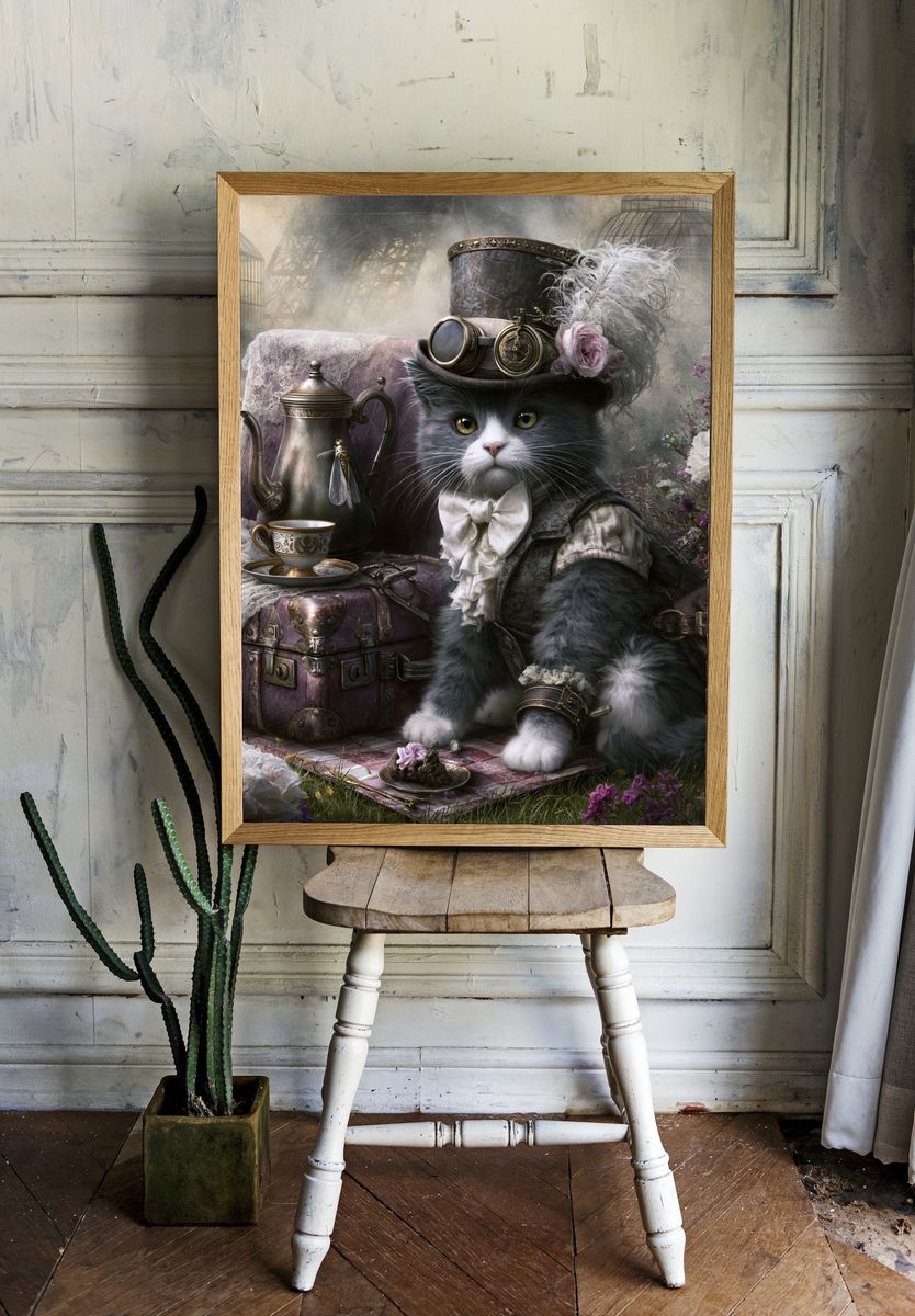 Steampunk Cat Portrait Print. — room view 1