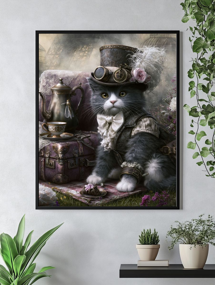 Steampunk Cat Portrait Print. — room view 4