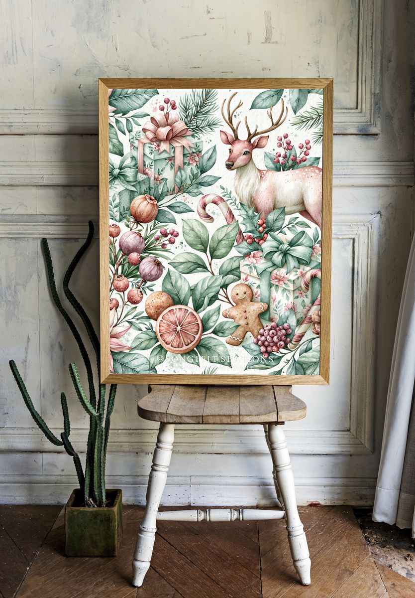 Christmas Deer Watercolor Poster. room preview