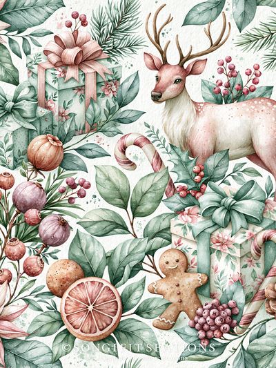 Christmas Deer Watercolor Poster.