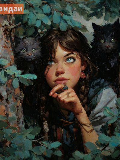 Girl with Black Cats Illustration Poster. poster