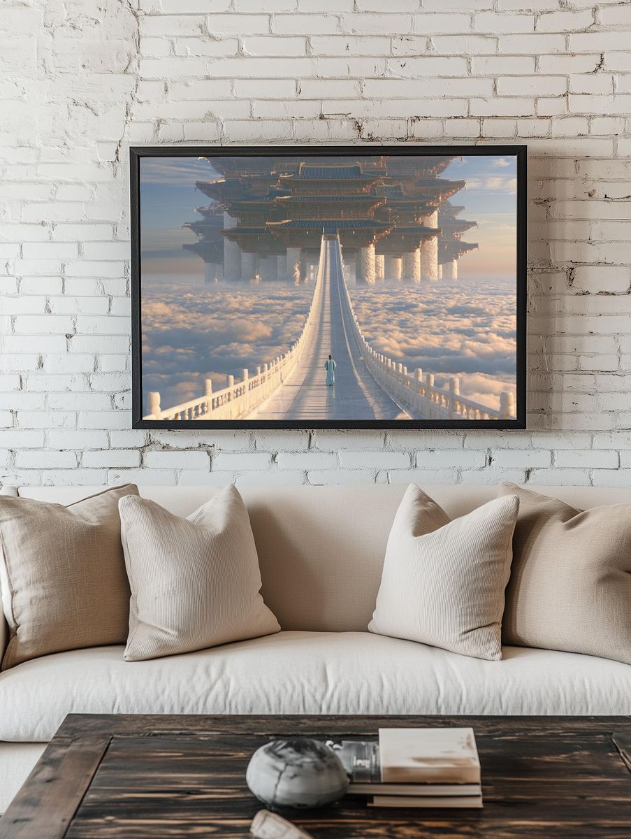 Celestial Temple Bridge Fantasy Print. room preview