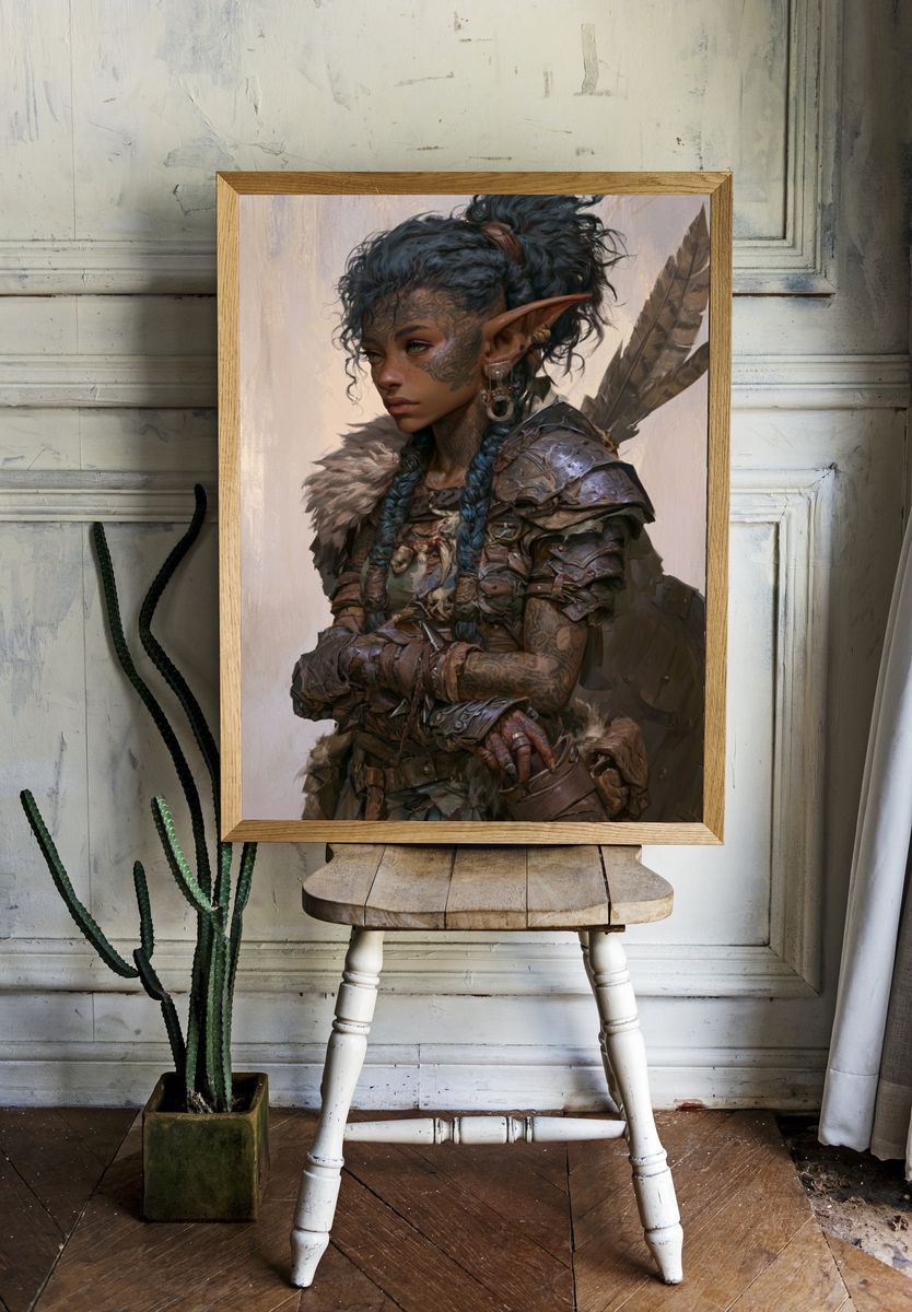Fantasy Elf Warrior Portrait Print. room preview