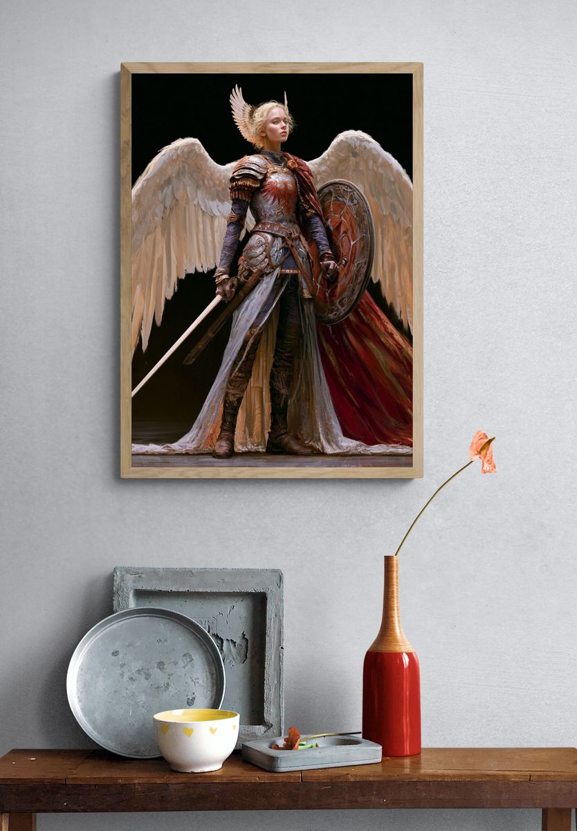 Winged Warrior Fantasy Illustration Poster. — room view 3
