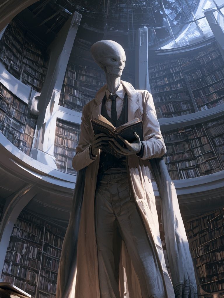Alien Librarian — Sci-Fi Illustration Print. poster — illustration art