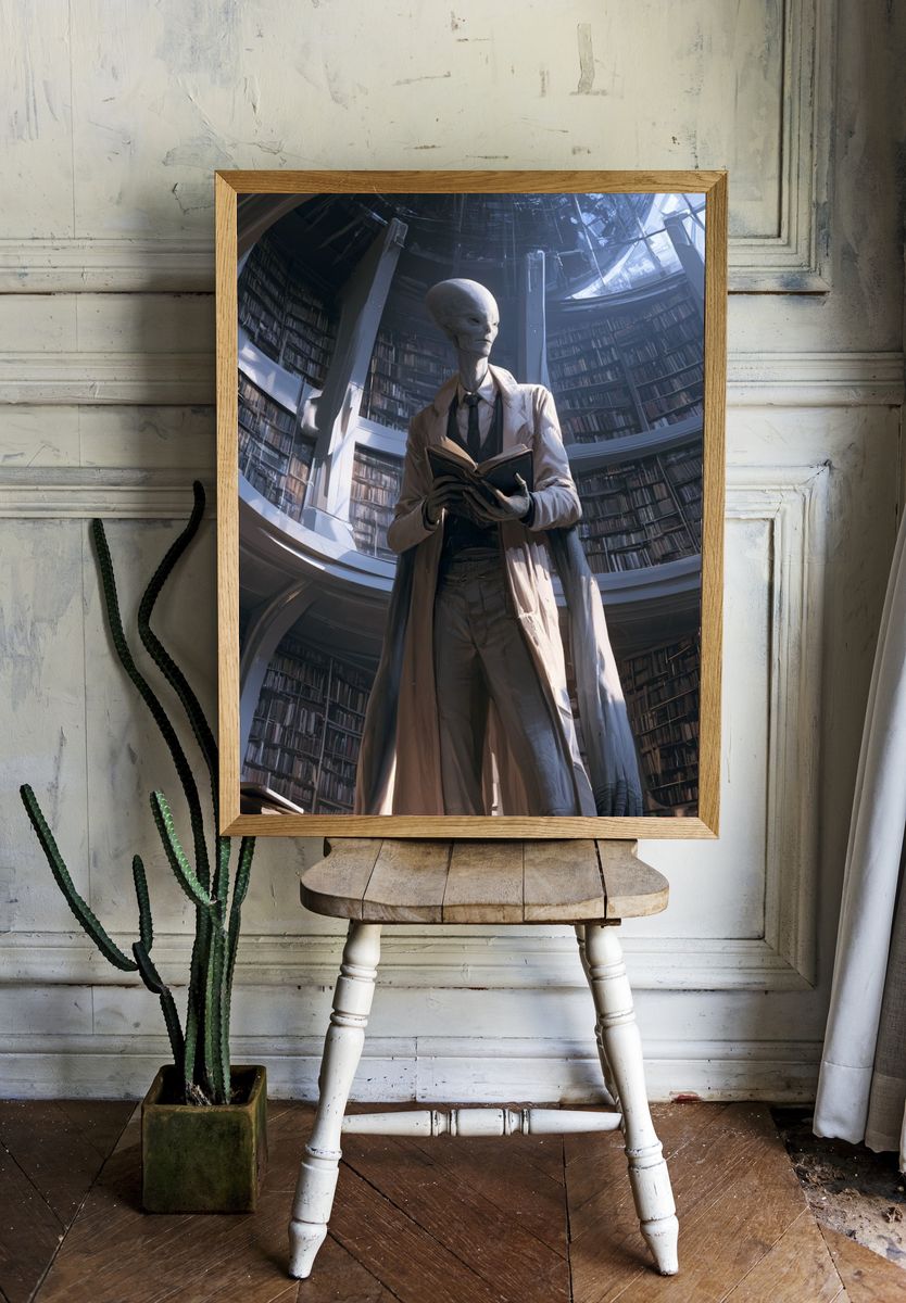Alien Librarian — Sci-Fi Illustration Print. room preview