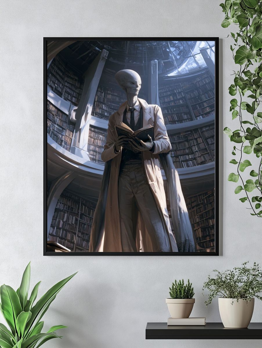 Alien Librarian — Sci-Fi Illustration Print. — room view 4