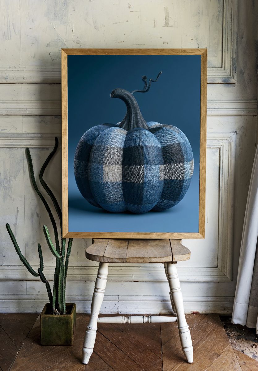 Blue Plaid Pumpkin Poster. room preview
