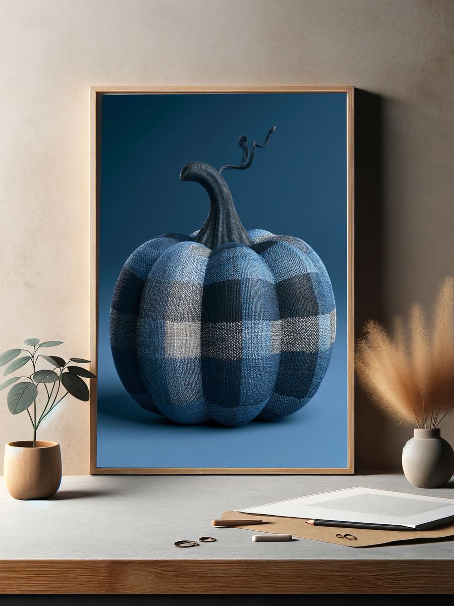 Blue Plaid Pumpkin Poster. — room view 2