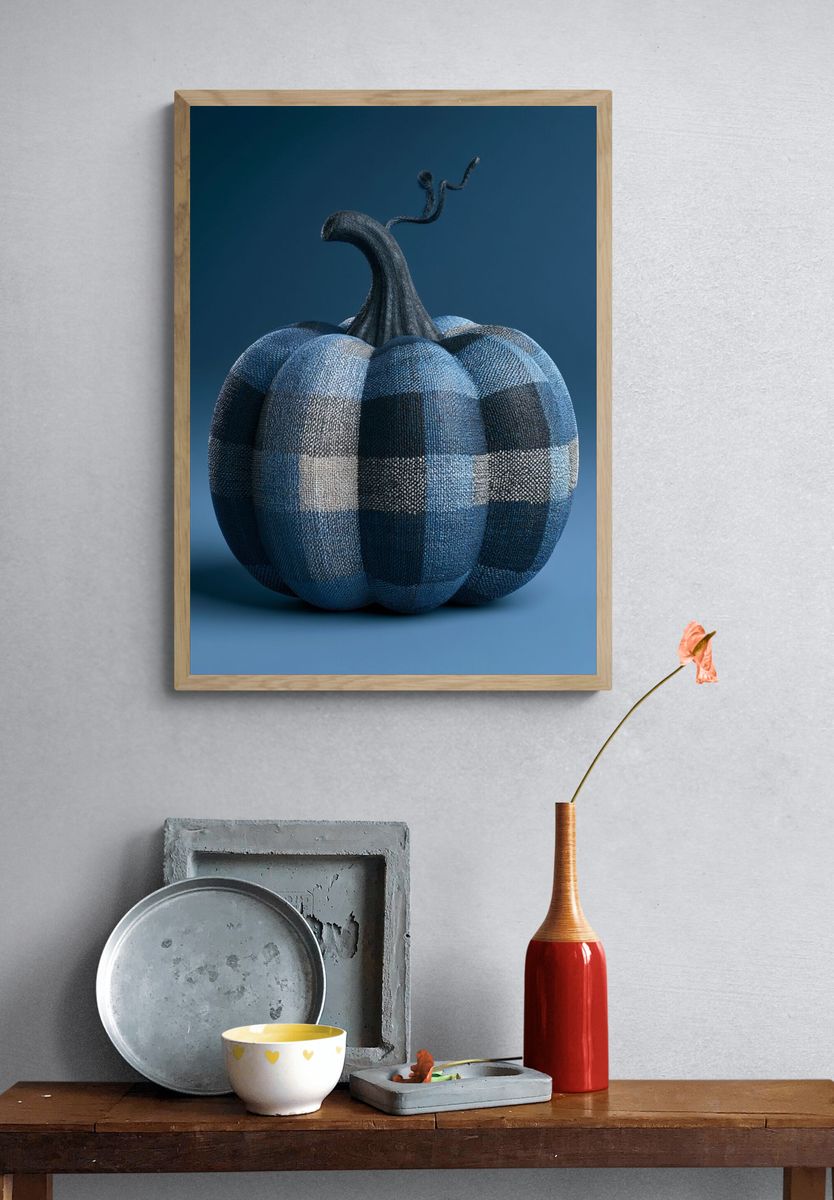 Blue Plaid Pumpkin Poster. — room view 3