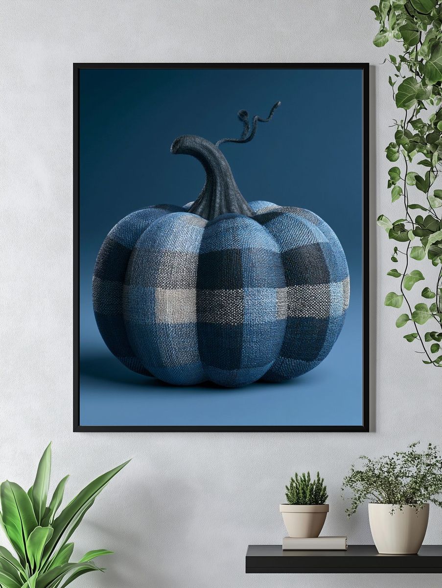 Blue Plaid Pumpkin Poster. — room view 4