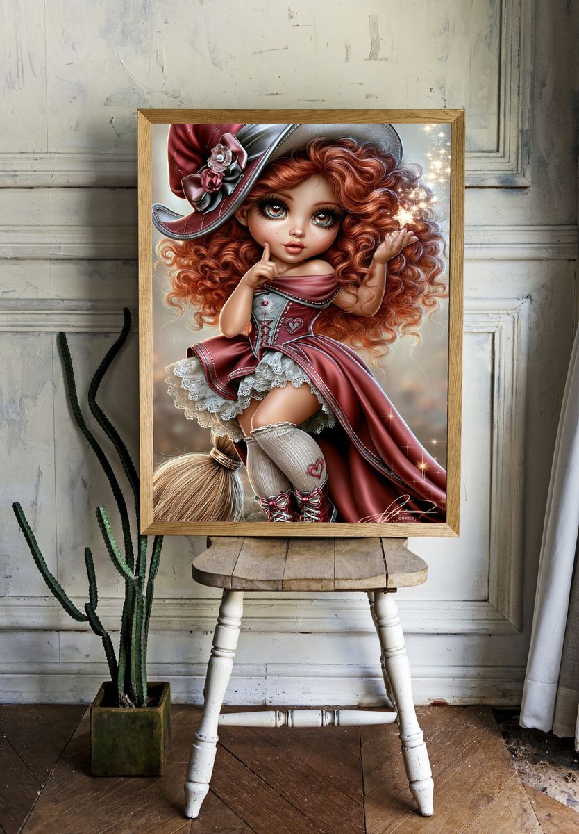 Whimsical Doll Girl Illustration Poster. room preview
