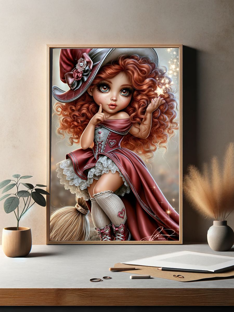 Whimsical Doll Girl Illustration Poster. — room view 2