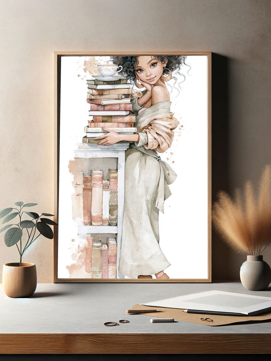 Bookish Girl Watercolor Print. — room view 2