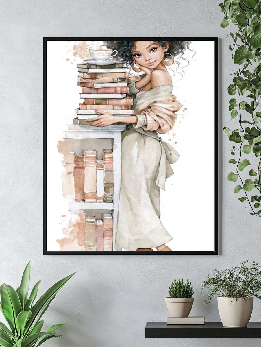 Bookish Girl Watercolor Print. — room view 4