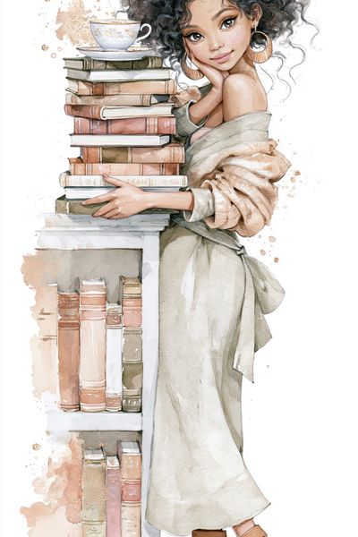Bookish Girl Watercolor Print.