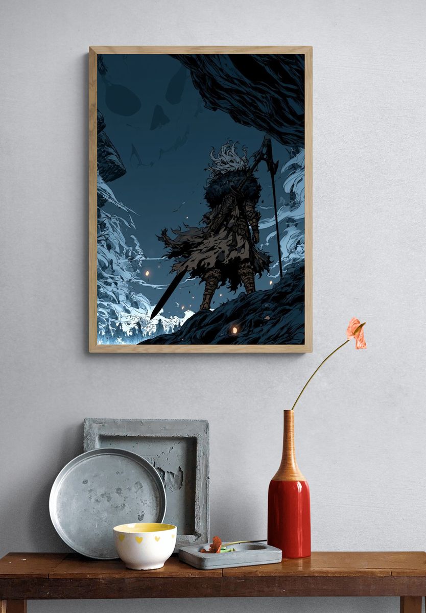Dark Fantasy Warrior Illustration Poster. — room view 3