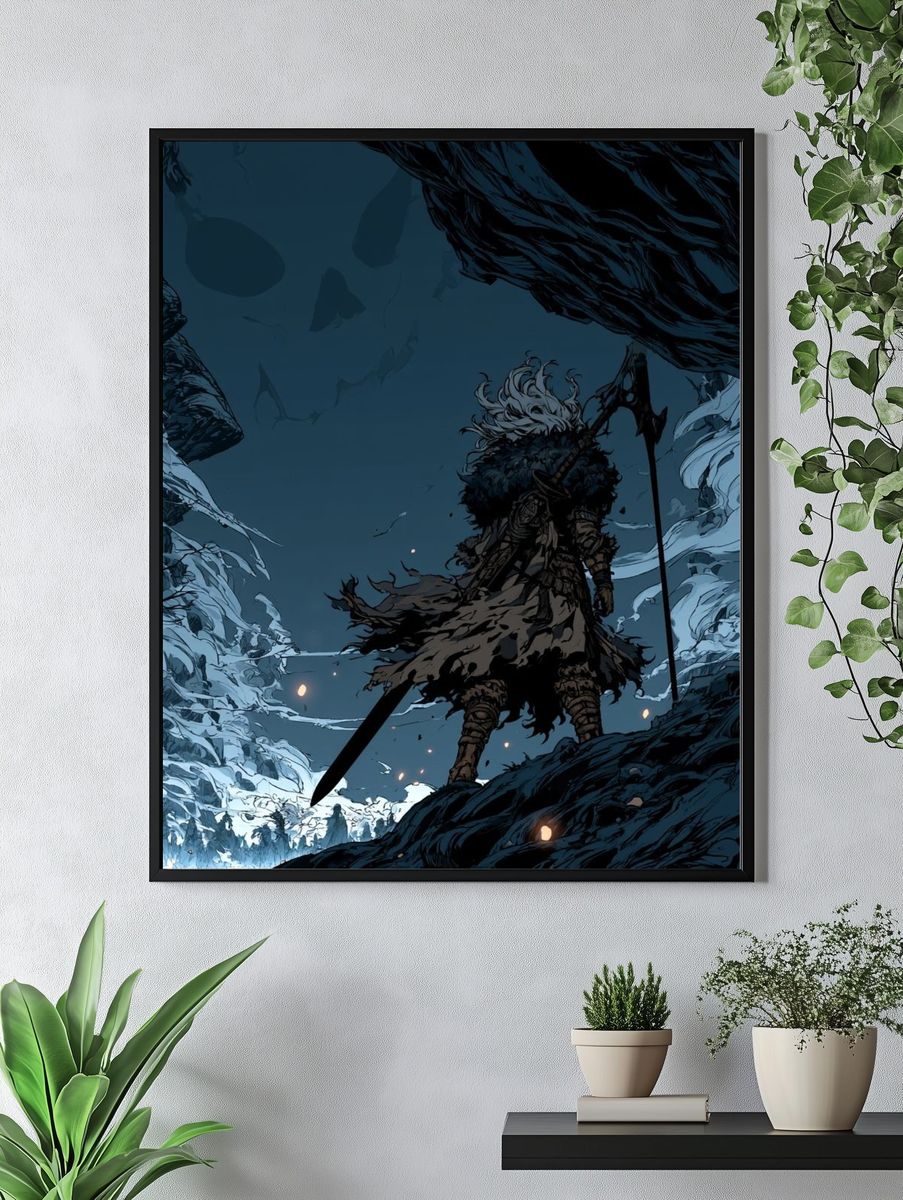 Dark Fantasy Warrior Illustration Poster. — room view 4