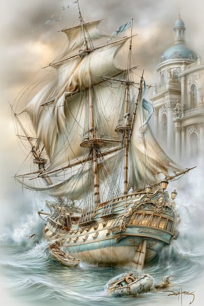 Stormy Sailing Ship Fantasy Print. poster