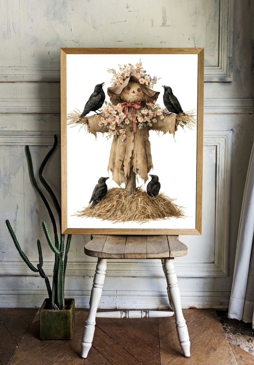 Scarecrow with Crows Illustration Poster. room preview