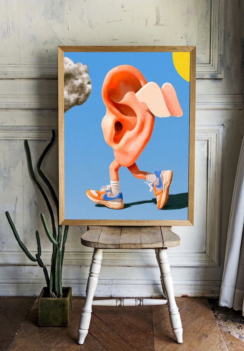 Running Ear Surrealism Print. room preview