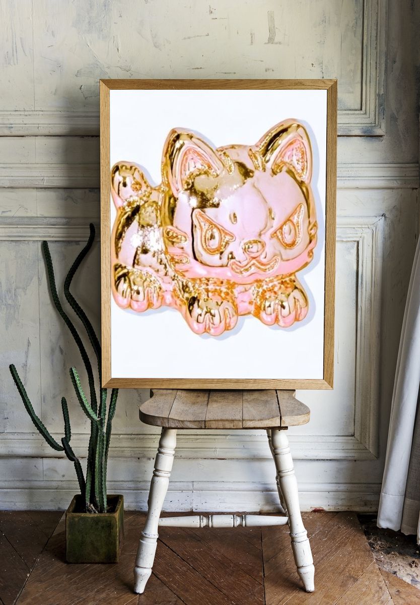 Golden Cat Figurine Illustration Poster. — room view 1