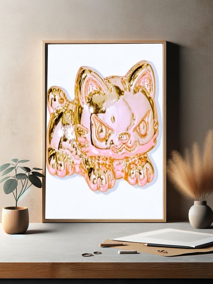 Golden Cat Figurine Illustration Poster. — room view 2
