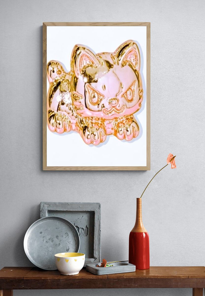 Golden Cat Figurine Illustration Poster. — room view 3