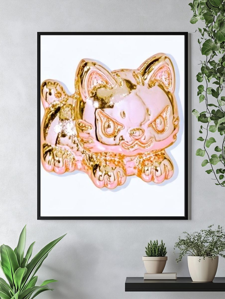 Golden Cat Figurine Illustration Poster. — room view 4